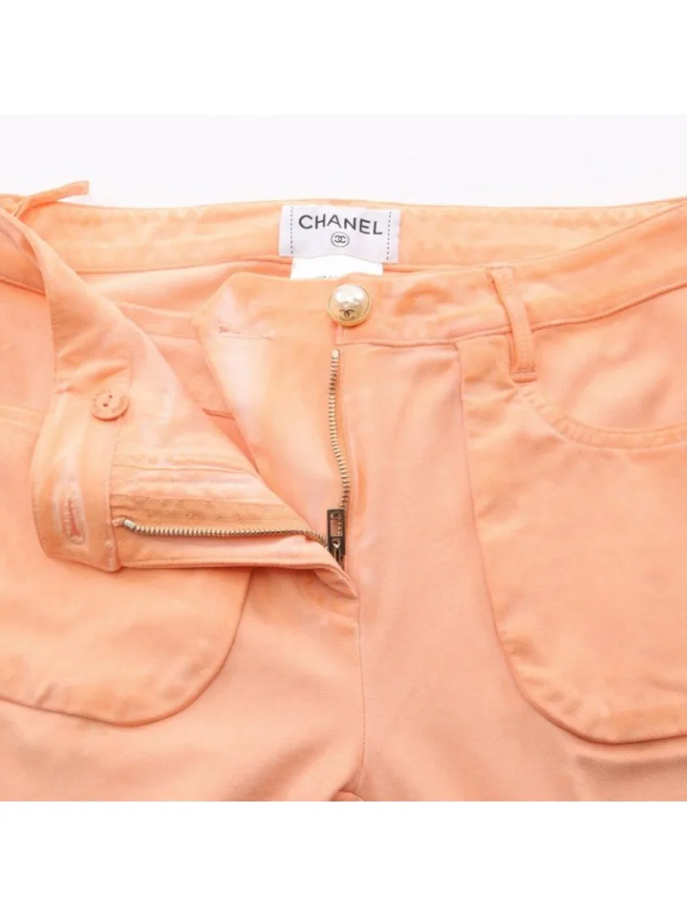 Chanel Pants CC Logo Pearl Button Skinny Cotton